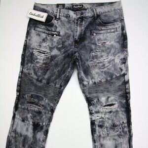 Embellish NYC Black Acid Wash MOTO Distressed Taper Jeans Mens 40 W/Tag